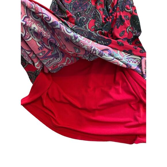 NEW Lauren Ralph Lauren Womens 4 Red Paisley Ruched Knee Length Stretch Lined - Picture 7 of 11